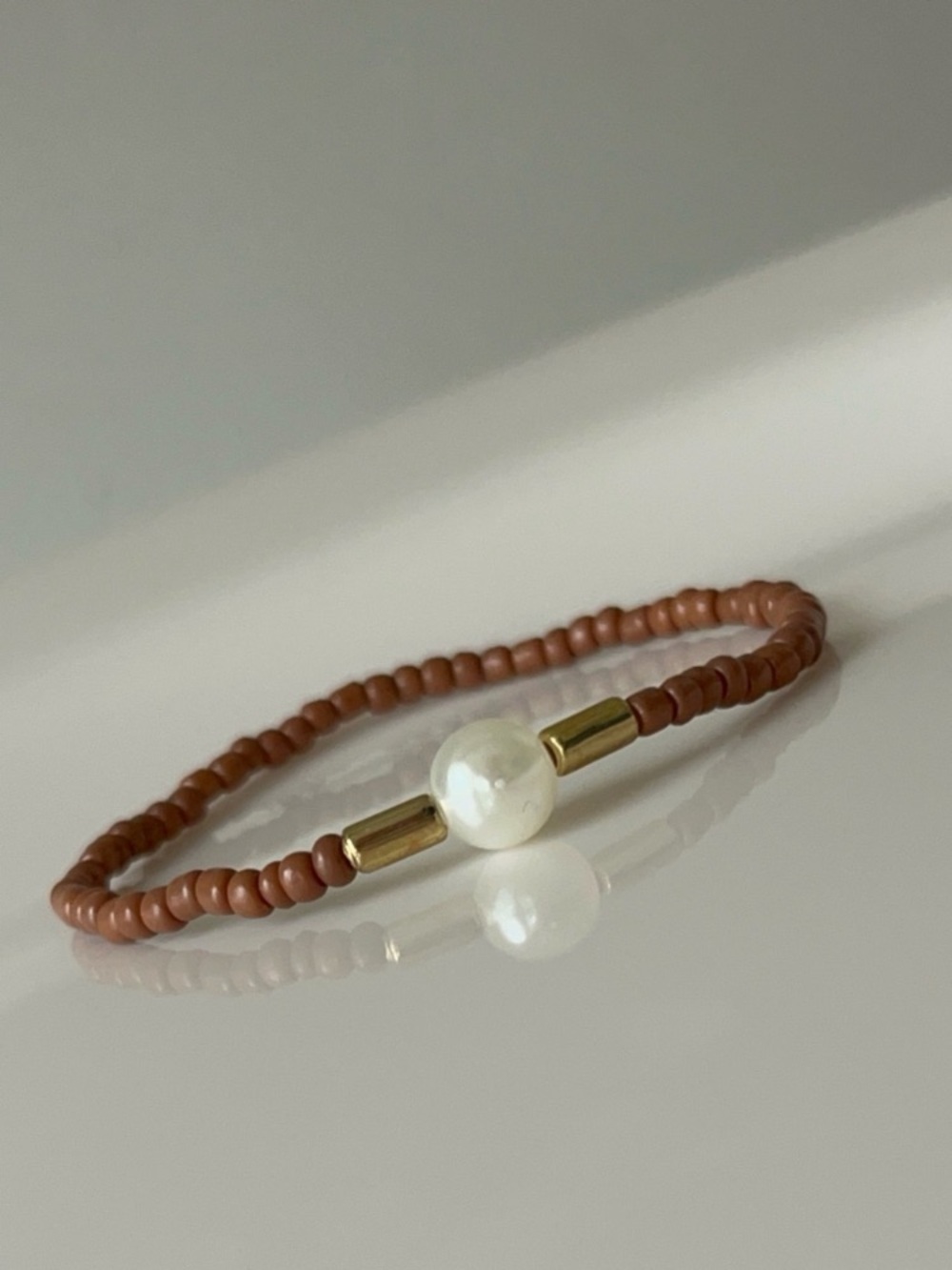 Pearl Accent Brown Beaded Stretch Bracelet